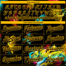 Загрузить изображение в средство просмотра галереи, Custom Graffiti Pattern Black-Gold 3D Bomber Full-Snap Varsity Letterman Jacket