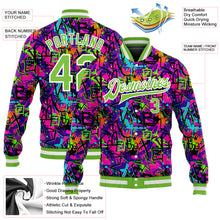 Загрузить изображение в средство просмотра галереи, Custom Graffiti Pattern Neon Green-White 3D Bomber Full-Snap Varsity Letterman Jacket
