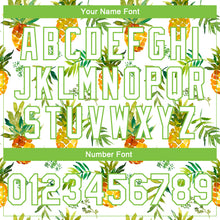 Laden Sie das Bild in den Galerie-Viewer, Custom White White-Neon Green Pineapples 3D Pattern Design Bomber Full-Snap Varsity Letterman Jacket