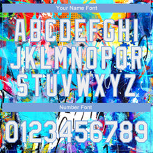 Загрузить изображение в средство просмотра галереи, Custom Graffiti Pattern White-Light Blue Abstract 3D Bomber Full-Snap Varsity Letterman Jacket