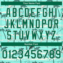 Load image into Gallery viewer, Custom Aqua Kelly Green-White Hawaii Palm Trees 3D Bomber Full-Snap Varsity Letterman Jacket