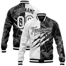 Загрузить изображение в средство просмотра галереи, Custom Graffiti Pattern White-Black Scratch 3D Bomber Full-Snap Varsity Letterman Jacket
