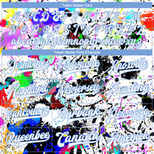 Загрузить изображение в средство просмотра галереи, Custom Graffiti Pattern White-Light Blue Splashes 3D Bomber Full-Snap Varsity Letterman Jacket