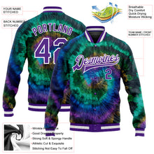 Charger l'image dans la galerie, Custom Tie Dye Purple-White Rainbow 3D Bomber Full-Snap Varsity Letterman Jacket