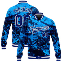 Charger l'image dans la galerie, Custom Tie Dye Royal-White Rainbow 3D Bomber Full-Snap Varsity Letterman Jacket