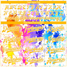 Charger l'image dans la galerie, Custom Tie Dye Gold-White Rainbow 3D Bomber Full-Snap Varsity Letterman Jacket