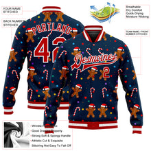 Laden Sie das Bild in den Galerie-Viewer, Custom Navy Red-White Christmas 3D Bomber Full-Snap Varsity Letterman Jacket