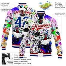 Загрузить изображение в средство просмотра галереи, Custom Graffiti Pattern Royal-Red Splashes 3D Bomber Full-Snap Varsity Letterman Jacket