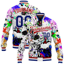 Загрузить изображение в средство просмотра галереи, Custom Graffiti Pattern Royal-Red Splashes 3D Bomber Full-Snap Varsity Letterman Jacket