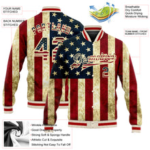 Charger l'image dans la galerie, Custom Cream Vintage USA Flag-Red American Flag Fashion 3D Bomber Full-Snap Varsity Letterman Jacket