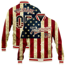 Charger l'image dans la galerie, Custom Cream Vintage USA Flag-Red American Flag Fashion 3D Bomber Full-Snap Varsity Letterman Jacket