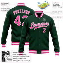 Загрузить изображение в средство просмотра галереи, Custom Green Pink-White Bomber Full-Snap Varsity Letterman Jacket