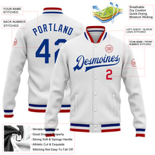 Charger l'image dans la galerie, Custom White Royal-Red Bomber Full-Snap Varsity Letterman Jacket