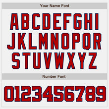 Загрузить изображение в средство просмотра галереи, Custom White Red-Navy Bomber Full-Snap Varsity Letterman Jacket