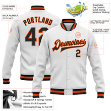 Charger l'image dans la galerie, Custom White Black-Orange Bomber Full-Snap Varsity Letterman Jacket