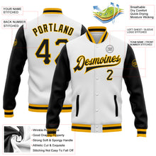 Загрузить изображение в средство просмотра галереи, Custom White Black-Gold Bomber Full-Snap Varsity Letterman Two Tone Jacket