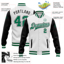 Charger l'image dans la galerie, Custom White Kelly Green-Black Bomber Full-Snap Varsity Letterman Two Tone Jacket