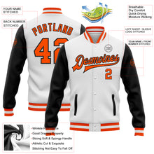 Загрузить изображение в средство просмотра галереи, Custom White Orange-Black Bomber Full-Snap Varsity Letterman Two Tone Jacket