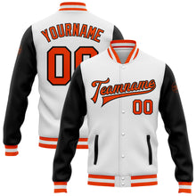 Загрузить изображение в средство просмотра галереи, Custom White Orange-Black Bomber Full-Snap Varsity Letterman Two Tone Jacket