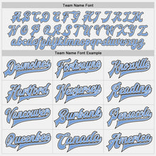 Laden Sie das Bild in den Galerie-Viewer, Custom White Light Blue-Black Bomber Full-Snap Varsity Letterman Two Tone Jacket