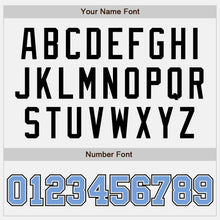 Laden Sie das Bild in den Galerie-Viewer, Custom White Light Blue-Black Bomber Full-Snap Varsity Letterman Two Tone Jacket