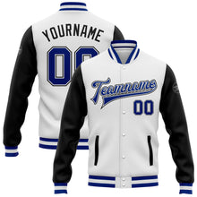 Charger l'image dans la galerie, Custom White Royal-Black Bomber Full-Snap Varsity Letterman Two Tone Jacket