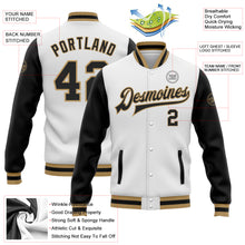 Charger l'image dans la galerie, Custom White Black-Old Gold Bomber Full-Snap Varsity Letterman Two Tone Jacket