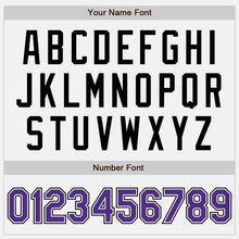 Load image into Gallery viewer, Custom White Purple-Black Bomber Full-Snap Varsity Letterman Two Tone Jacket