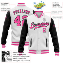Charger l'image dans la galerie, Custom White Pink-Black Bomber Full-Snap Varsity Letterman Two Tone Jacket