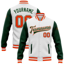 Загрузить изображение в средство просмотра галереи, Custom White Orange-Green Bomber Full-Snap Varsity Letterman Two Tone Jacket