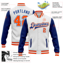 Загрузить изображение в средство просмотра галереи, Custom White Orange-Royal Bomber Full-Snap Varsity Letterman Two Tone Jacket