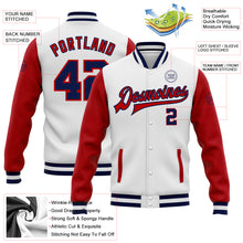 Laden Sie das Bild in den Galerie-Viewer, Custom White Navy-Red Bomber Full-Snap Varsity Letterman Two Tone Jacket