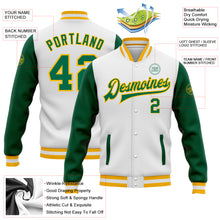 Charger l'image dans la galerie, Custom White Kelly Green-Gold Bomber Full-Snap Varsity Letterman Two Tone Jacket