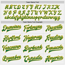 Charger l'image dans la galerie, Custom White Kelly Green-Gold Bomber Full-Snap Varsity Letterman Two Tone Jacket