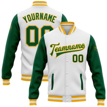 Charger l'image dans la galerie, Custom White Kelly Green-Gold Bomber Full-Snap Varsity Letterman Two Tone Jacket