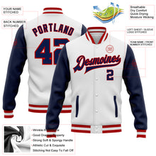 Laden Sie das Bild in den Galerie-Viewer, Custom White Navy-Red Bomber Full-Snap Varsity Letterman Two Tone Jacket