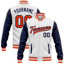 Загрузить изображение в средство просмотра галереи, Custom White Orange-Navy Bomber Full-Snap Varsity Letterman Two Tone Jacket