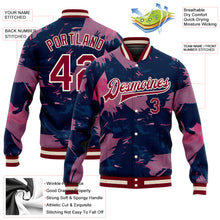 Laden Sie das Bild in den Galerie-Viewer, Custom Pink Maroon Cream-Navy 3D Pattern Design Bomber Full-Snap Varsity Letterman Jacket