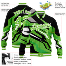 Laden Sie das Bild in den Galerie-Viewer, Custom Neon Green Neon Green Black-Gray 3D Pattern Design Bomber Full-Snap Varsity Letterman Jacket