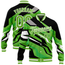 Laden Sie das Bild in den Galerie-Viewer, Custom Neon Green Neon Green Black-Gray 3D Pattern Design Bomber Full-Snap Varsity Letterman Jacket