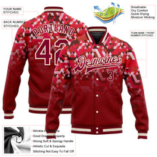 Laden Sie das Bild in den Galerie-Viewer, Custom Red Crimson-Cream 3D Pattern Design Bomber Full-Snap Varsity Letterman Jacket