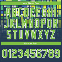 Laden Sie das Bild in den Galerie-Viewer, Custom Navy Neon Green-White 3D Pattern Design Bomber Full-Snap Varsity Letterman Jacket