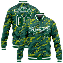 Load image into Gallery viewer, Custom Green Kelly Green-White 3D Pattern Design Bomber Full-Snap Varsity Letterman Jacket