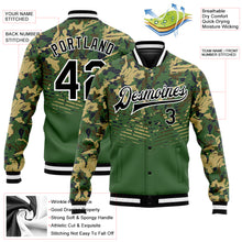 Charger l'image dans la galerie, Custom Camo Black-Kelly Green 3D Bomber Full-Snap Varsity Letterman Salute To Service Jacket