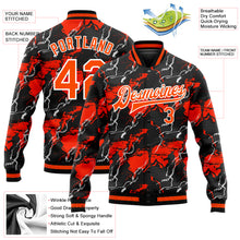 Laden Sie das Bild in den Galerie-Viewer, Custom Red Orange-Black 3D Pattern Design Bomber Full-Snap Varsity Letterman Jacket