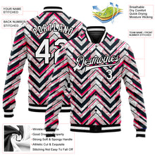 Laden Sie das Bild in den Galerie-Viewer, Custom Red White-Black 3D Pattern Design Bomber Full-Snap Varsity Letterman Jacket