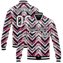 Laden Sie das Bild in den Galerie-Viewer, Custom Red White-Black 3D Pattern Design Bomber Full-Snap Varsity Letterman Jacket