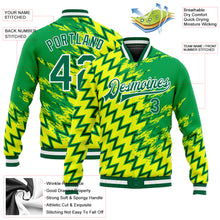 Laden Sie das Bild in den Galerie-Viewer, Custom Gold Kelly Green-White 3D Pattern Design Bomber Full-Snap Varsity Letterman Jacket