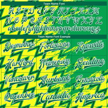 Laden Sie das Bild in den Galerie-Viewer, Custom Gold Kelly Green-White 3D Pattern Design Bomber Full-Snap Varsity Letterman Jacket