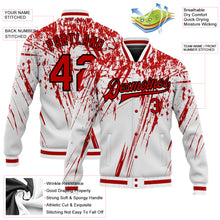 Laden Sie das Bild in den Galerie-Viewer, Custom White Red-Black 3D Pattern Design Bomber Full-Snap Varsity Letterman Jacket